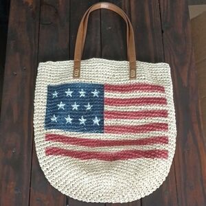 Style And Co Woven American Flag Tote Bag Purse Beach USA